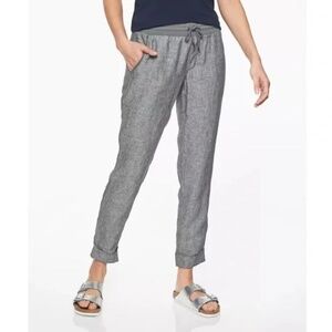Athleta Bali Linen Wide Leg Pants Gray Pull On Elastic Waist Pockets Size 0
